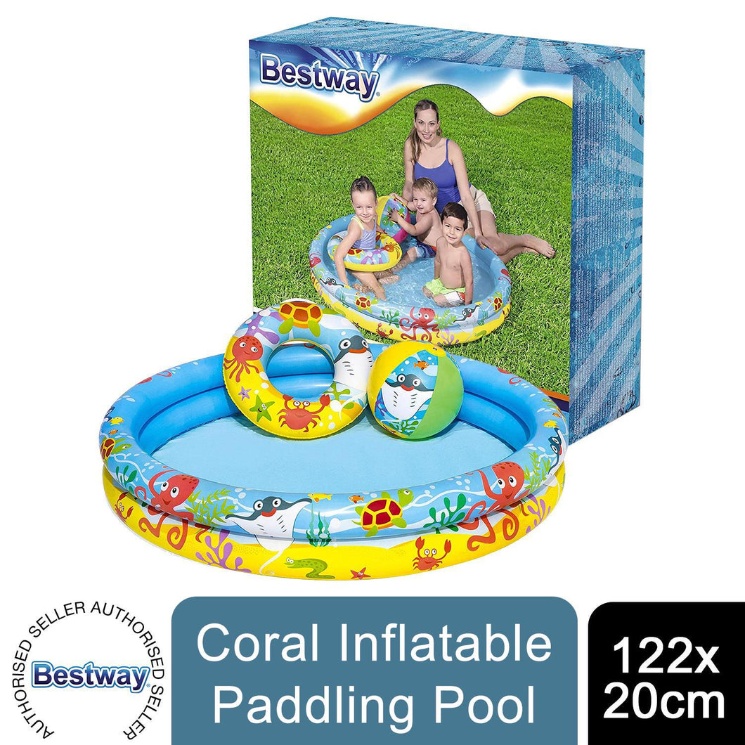 Bestway 122 x 20 cm Coral Inflatable Ocean Life Kids Paddling Pool