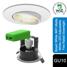 Load image into Gallery viewer, 4lite WiZ Connected GU10 White LED Lamp &amp; Matt White Adjustable Downlight IP20
