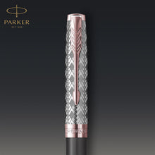Load image into Gallery viewer, Parker Sonnet Ballpoint Pen Grey Satin Rose Gold Trim Medium Black Ink Gift Box