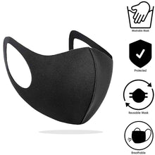 Load image into Gallery viewer, 3x Unisex Face Mask Washable, Reusable, Breathable Ear Loops 3D Shape Mask,Black