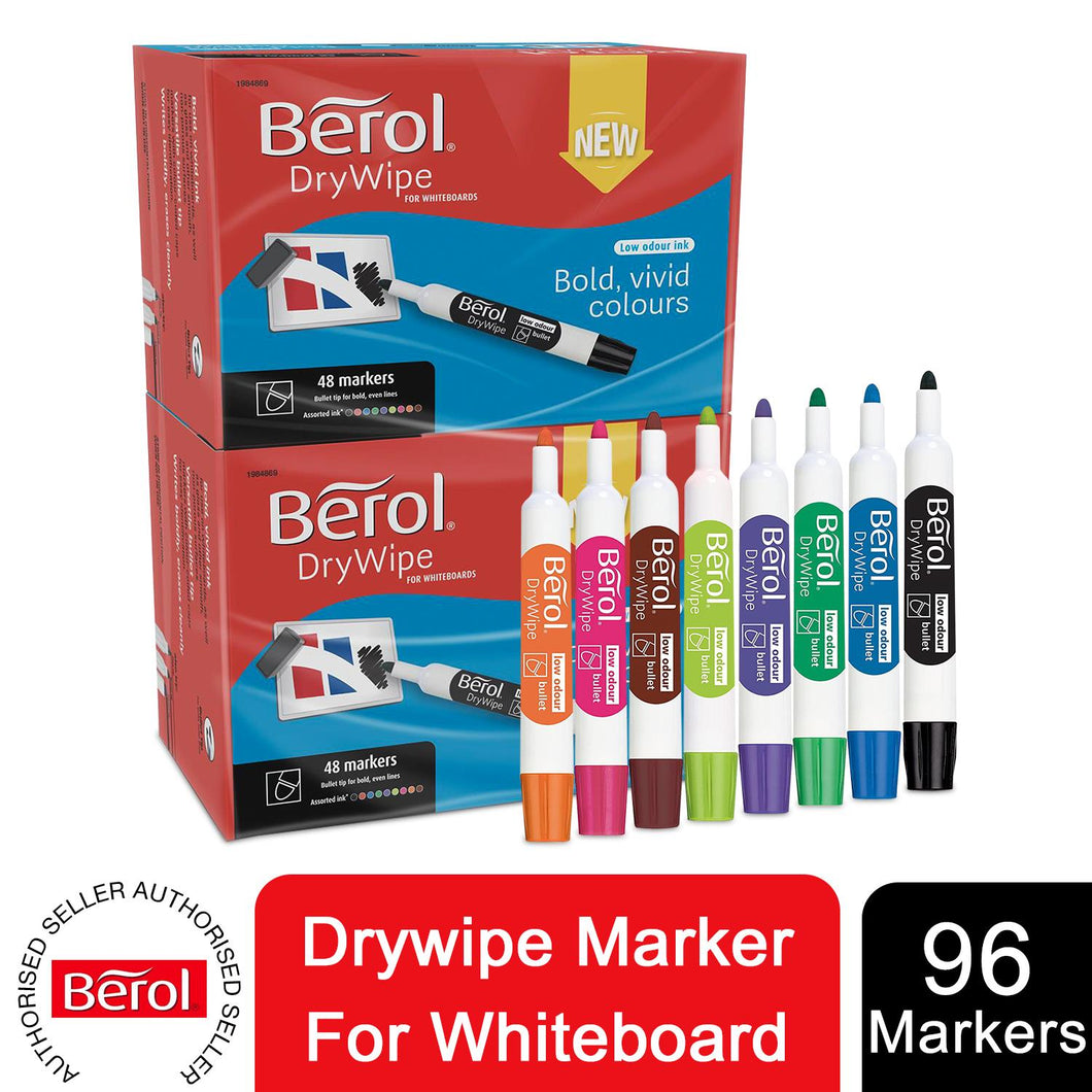 Berol Whiteboard Marker Dry Wipe Bold Bullet Tip Assorted Inks 96 Pack