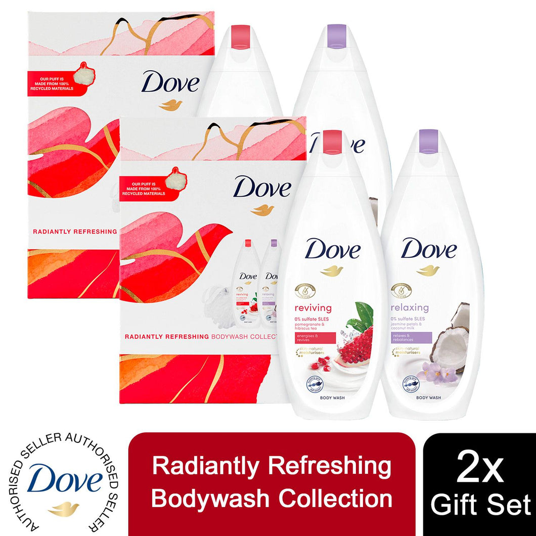 Dove Radiantly Refreshing BodyWash Collection 2pcs+ShowerPuff Gift Set For her
