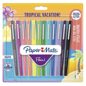 Paper Mate Pens Flair Tip Medium Point 12 Assorted Tropical Vacation Colours