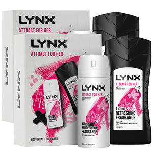 Lynx Attract for Her Duo Gift Set For Her, Body Spray 150ml & Bodywash 225ml