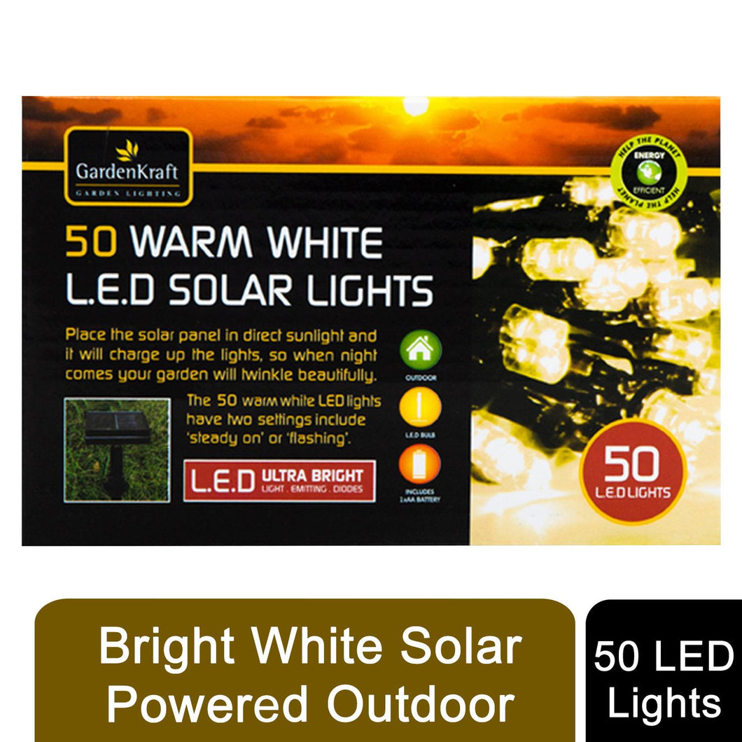 Dusk Till Dawn Solar Powered 50 or 100 LED String White Lights, White or Amber