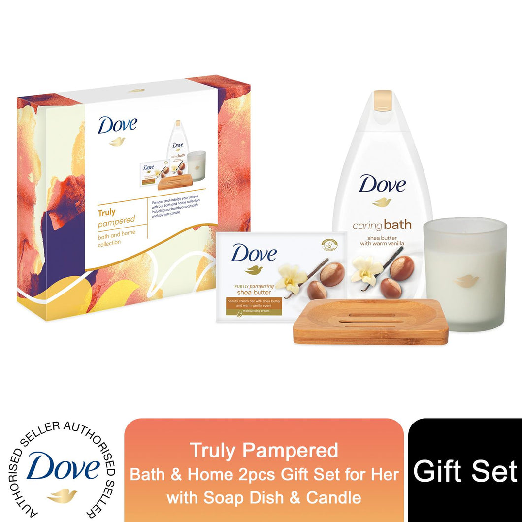 Dove Truly Pampered Bath & Home 2pcs Gift Set For Her with Soap Dish & Candle