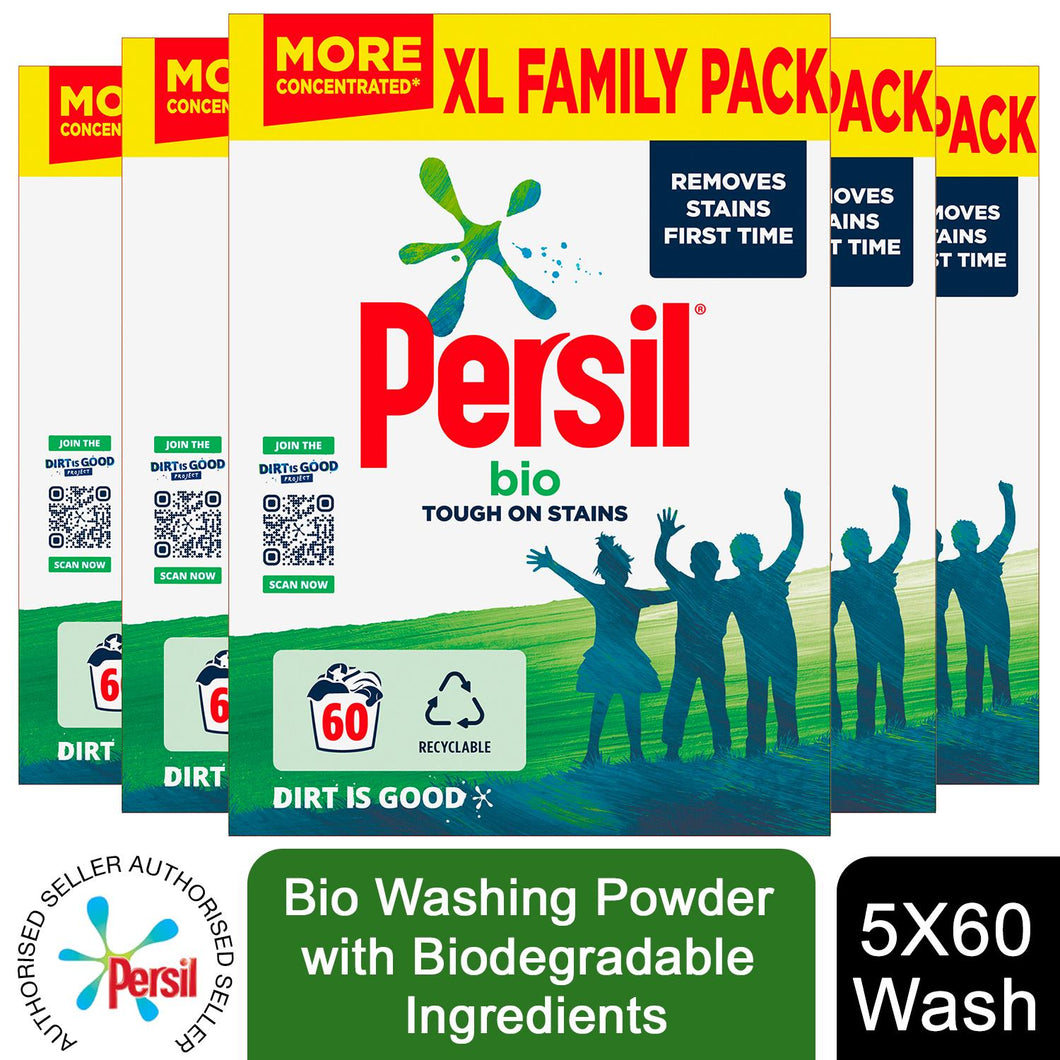 5x Persil Bio Washing Powder with Biodegradable Ingredients, 3kg, 60Wash