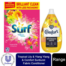 Load image into Gallery viewer, 130W Surf Tropical Lily Laundry Powder &amp; 58W Comfort Sunburst Fabric Conditioner