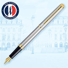 Load image into Gallery viewer, Waterman Hemisphere Fountain Pen StainlessSteel Gold Trim Black Ink Gift Box