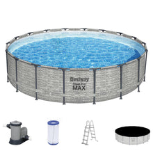 Load image into Gallery viewer, Bestway Round Steel Pro Blue or Steel Pro MAX Stone Wall Pool with Filter Pump