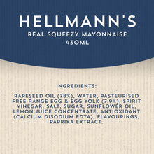 Load image into Gallery viewer, Hellmann&#39;s Real 100% Eggs Free Mayonnaise Squeezy Bottles of 430ml&amp;750ml