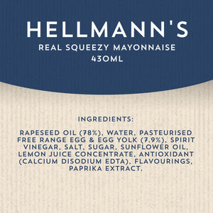 Hellmann's Real 100% Eggs Free Mayonnaise Squeezy Bottles of 430ml&750ml