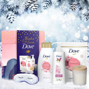 Dove Winter Love Bath & Body 6pcs Gift Set For Her with Soy Candle & Eye Mask