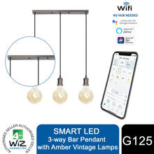 Load image into Gallery viewer, WiZ WiFi SMART LED 3way Plate or 3way Bar Pendant with G125 Amber Vintage Lamps