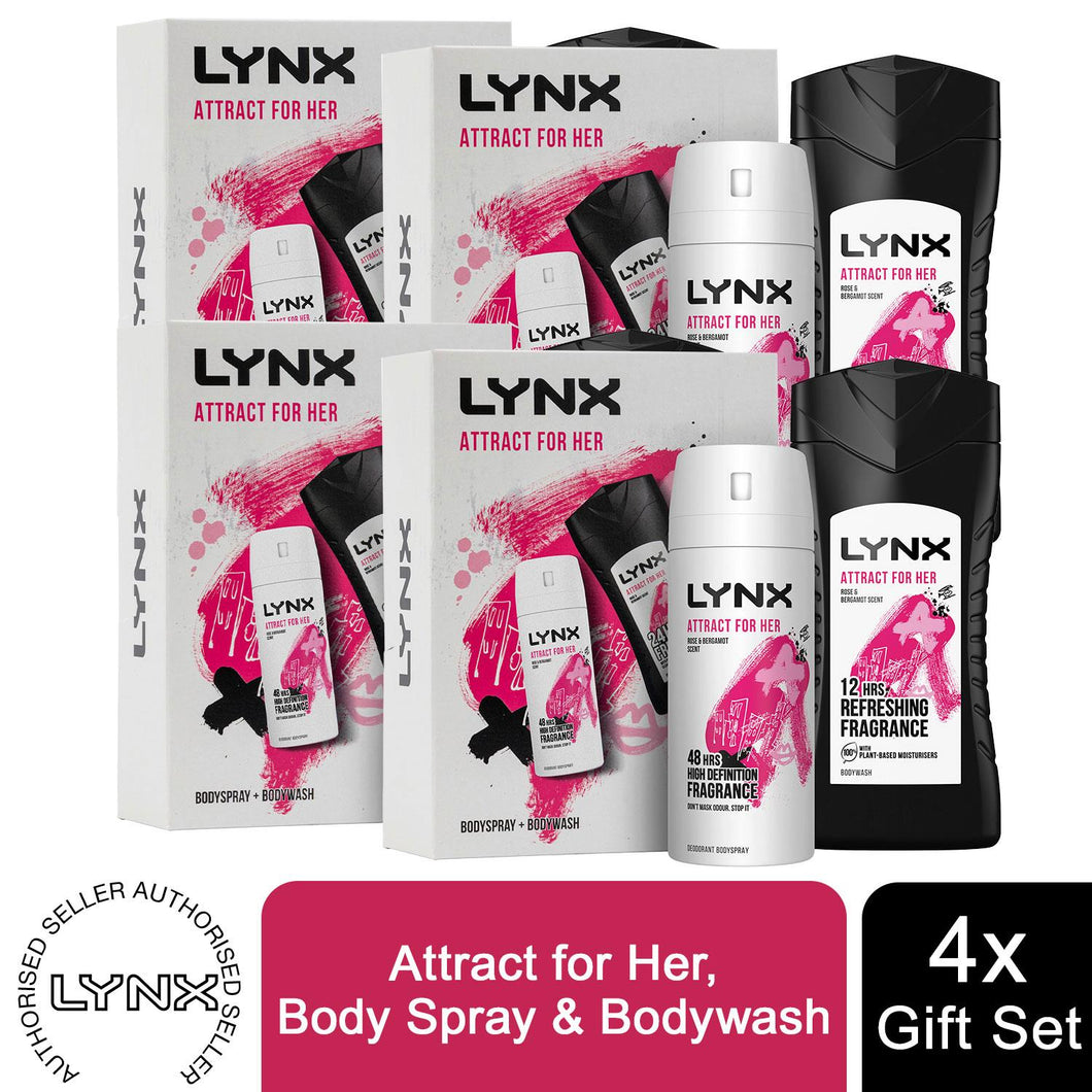 Lynx Attract for Her Duo Gift Set For Her, Body Spray 150ml & Bodywash 225ml