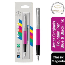 Load image into Gallery viewer, Parker Jotter Fountain Pen Originals Magneta Finish Medium Nib Blue &amp; Black Ink