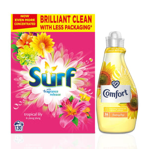 130W Surf TropicalLily LaundryPowder&36W Comfort SunshinyDays Fabric Conditioner