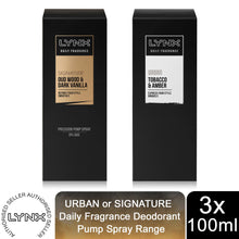 Load image into Gallery viewer, 3 Pack Lynx Deodorant Pump Spray Ice Chill/Urban/Signature, 100ml