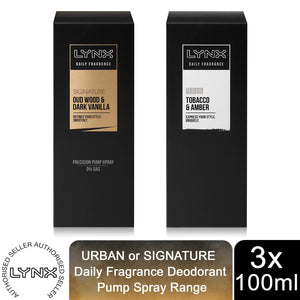3 Pack Lynx Deodorant Pump Spray Ice Chill/Urban/Signature, 100ml