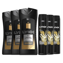 Load image into Gallery viewer, 3pk Each Bundle of Lynx Gold For Men Body Spray 250ml with Body Wash 400ml