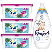 Load image into Gallery viewer, 96W(32Wx3)Surf Coconut Bliss LaundryCapsule &amp; 85WComfort Pure Fabric Conditioner