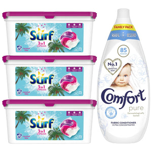 96W(32Wx3)Surf Coconut Bliss LaundryCapsule & 85WComfort Pure Fabric Conditioner