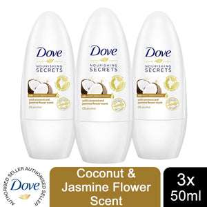 3pk of 50ml Dove Nourishing Secret Coconut & Jasmine Flower Deodorant Roll-on