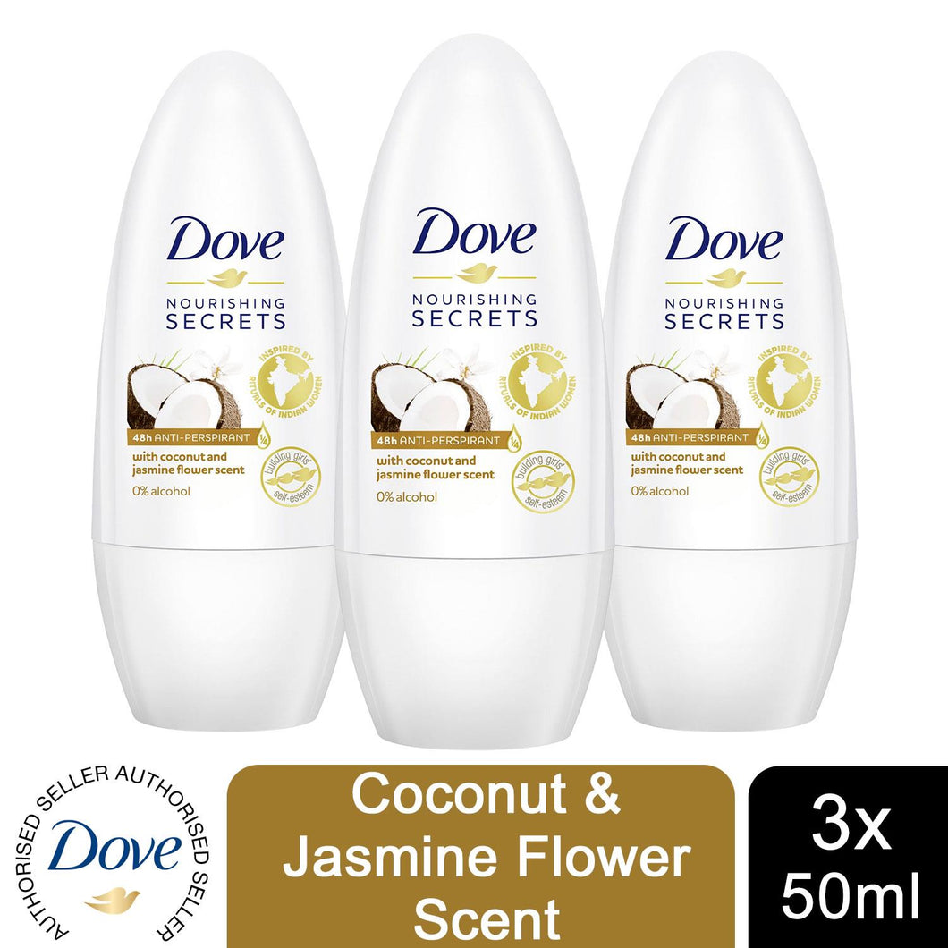 3pk of 50ml Dove Nourishing Secret Coconut & Jasmine Flower Deodorant Roll-on