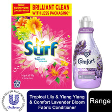Load image into Gallery viewer, 130W Surf Tropical LilyLaundryPowder&amp;36W Comfort LavenderBloom FabricConditioner