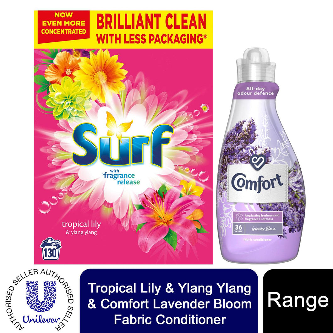 130W Surf Tropical LilyLaundryPowder&36W Comfort LavenderBloom FabricConditioner