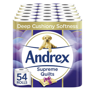 Andrex Toilet Roll Supreme Quilts Fragrance-Free 4 Ply Toilet Paper, 54 Rolls