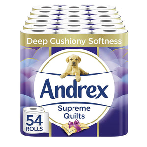 Andrex Toilet Roll Skin Kind, Supreme Quilts, or Smooth Touch, 54 Rolls