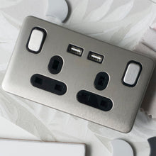 Load image into Gallery viewer, Schneider Electric Lisse Screwless Deco 13A Double Switched Socket + 2 USB Ports
