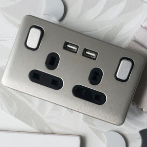 Schneider Electric Lisse Screwless Deco 13A Double Switched Socket + 2 USB Ports