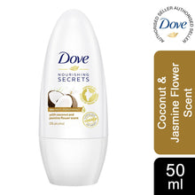 Load image into Gallery viewer, 3pk of 50ml Dove Nourishing Secret Coconut &amp; Jasmine Flower Deodorant Roll-on