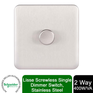Schneider Electric Lisse Screwless Single 2 Way Dimmer 400W Stainless Steel