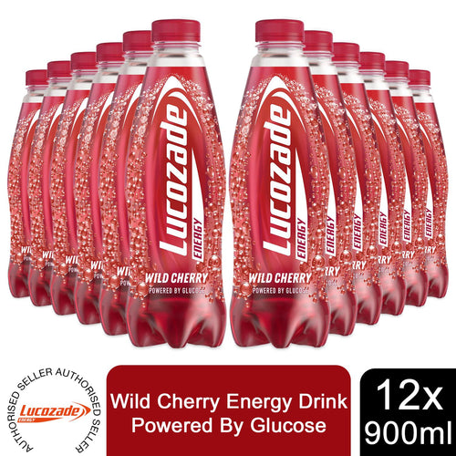 12 Pack of 900ml Lucozade Energy Wild Cherry Sparkling Energy Drink