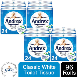 Andrex Toilet Roll Skin Kind, Gentle Clean, Classic or Supreme Quilts, 96 Rolls