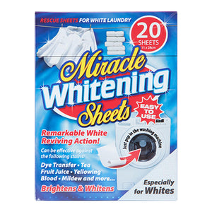 Miracle Whitening Clothes Stain Remover Sheets for White Laundry, 20 Sheets