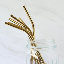 Load image into Gallery viewer, Stainless Steel Drinking Straws with Cleaning Brush Pack of 4, Gold