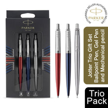 Load image into Gallery viewer, Parker Jotter Trio: Ballpoint Pen Blue Gel Pen Red &amp; Mechanical Pencil S.S