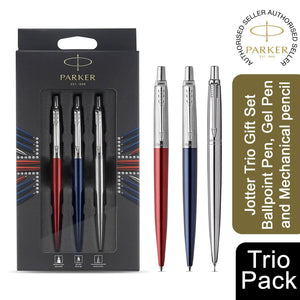 Parker Jotter Trio: Ballpoint Pen Blue Gel Pen Red & Mechanical Pencil S.S