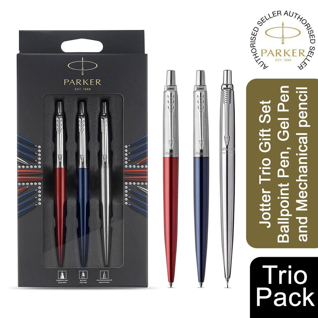 Parker Jotter Trio: Ballpoint Pen Blue Gel Pen Red & Mechanical Pencil S.S