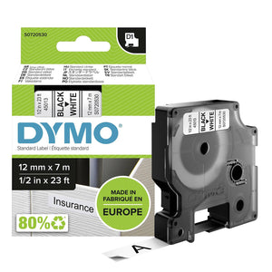 DYMO Labels Self Adhesive D1 12mm x 7mm Black Print on White Tape Authentic