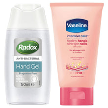 Load image into Gallery viewer, Radox Anti-Bacterial Hand Gel 50ml with Vaseline Intensive Care Hand Cream 75ml