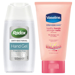Radox Anti-Bacterial Hand Gel 50ml with Vaseline Intensive Care Hand Cream 75ml