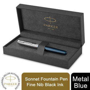 Parker Sonnet Ballpoint Pen Premium Blue Chrome Trim Fine Black Ink Gift Box