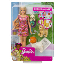 Load image into Gallery viewer, Barbie® Doggy Daycare Doll, Blonde, and Pets Playset with 4 Dogs