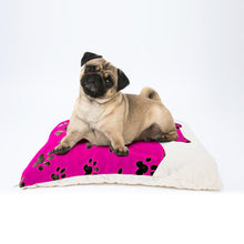 Load image into Gallery viewer, Haven Fleece Pet Pillow Cushion with a pawprint and bone design, Pink