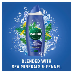 6x750ml Radox Mineral Therapy Feel Awake 2-in-1 XXL Men's ShowerGel &Shampoo